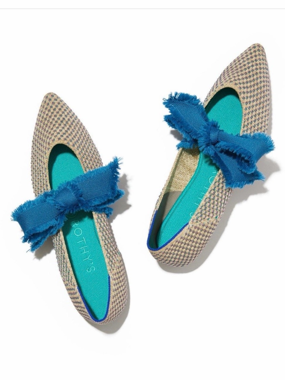 Rothys Mary Jane Flats multi metallic Teal Bow Accent Retired HTF Sz 7.5
